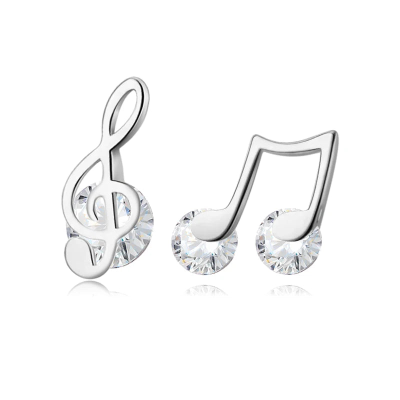 Trustdavis Genuine 925 Sterling Silver Sweet Asymmetric Music Notes CZ Stud Earrings For Woman Wedding Party Fine Jewelry DA1256