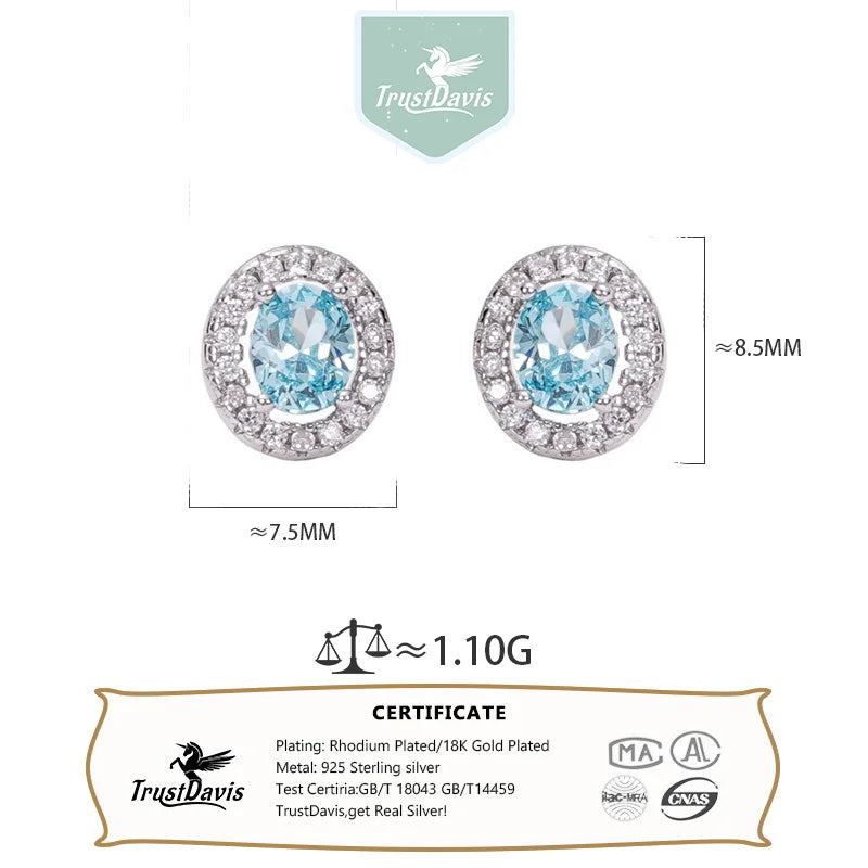Blue Oval Zircon Stud Earrings DS4850