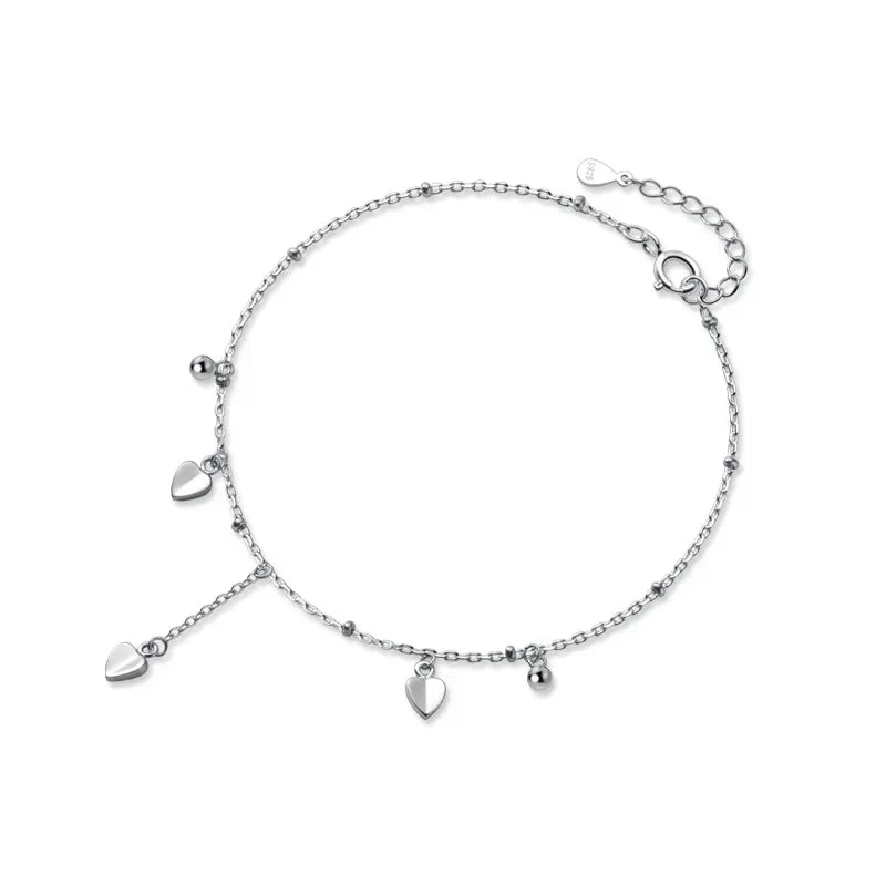 TrustDavis Real 925 Sterling Silver Fashion Sweet Tassel Beads Heart Anklets For Women Wedding Fine Silver 925 Jewelry DA1750