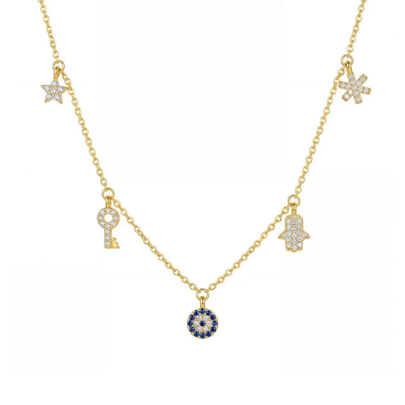 Real 925 Sterling Silver Evil Eye Tassel Necklace DS4945