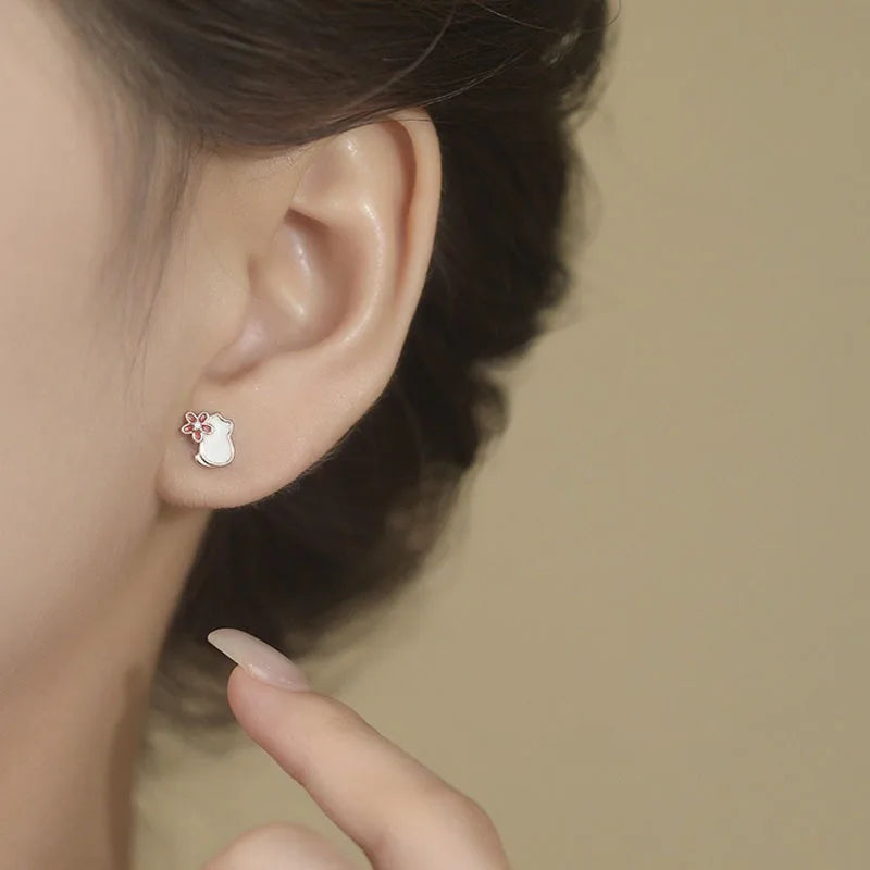 Flower and Cat Zircon Earrings DS4909