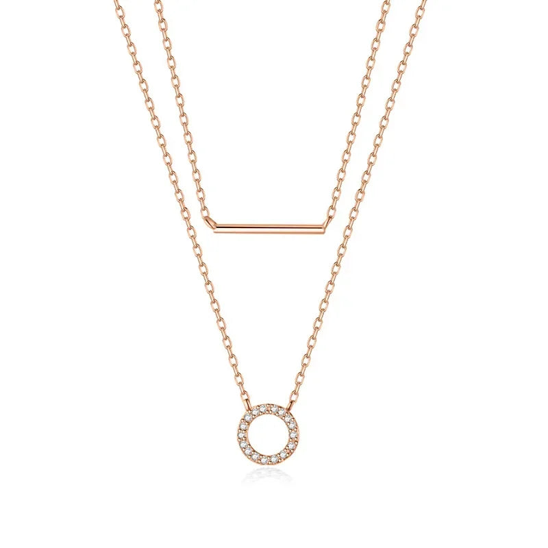 TrustDavis 925 Sterling Silver Elegant Double Layer Round Stick CZ Pendant Necklace Fine Jewelry For Women Wedding Party DB1262