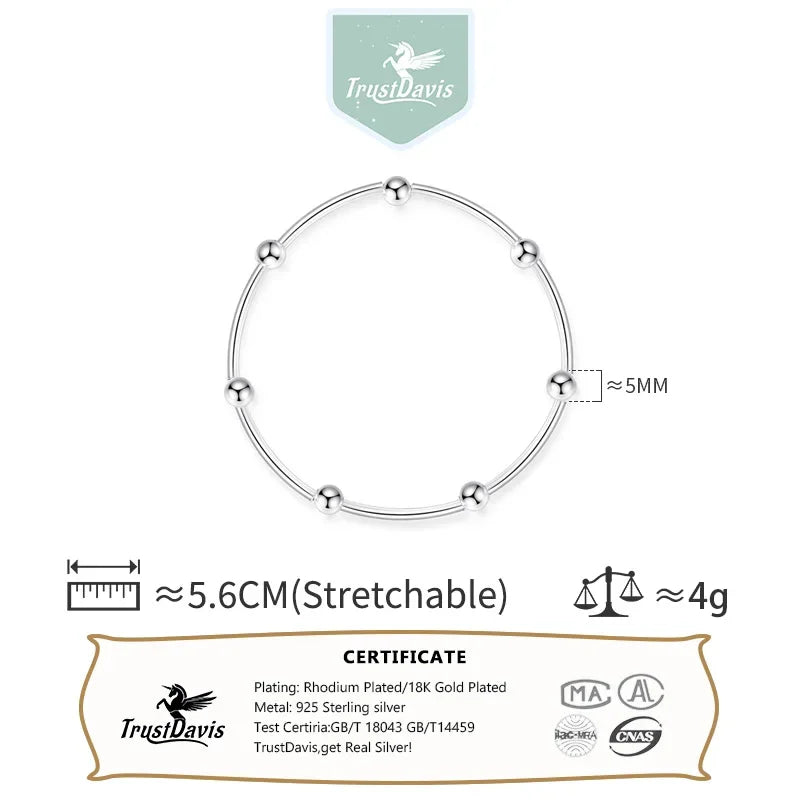 TrustDavis 100% 925 Sterling Silver Bracelet Linked Beads Elastic 925 Bangle Women Fashion Jewelry Gift For Girls Lady DS1406