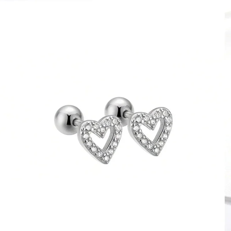 TrustDavis Real 925 Sterling Silver Romantic Heart Bead Screw Stud Earrings For Women Wedding Minimalist Fine Jewelry DS1155