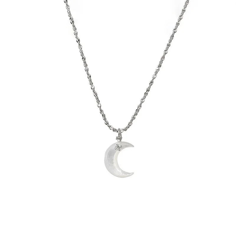 TrustDavis Real 925 Sterling Silver Elegant Moon Shell CZ Choker Necklace for Women Wedding Birthday Fine Jewelry DS3993