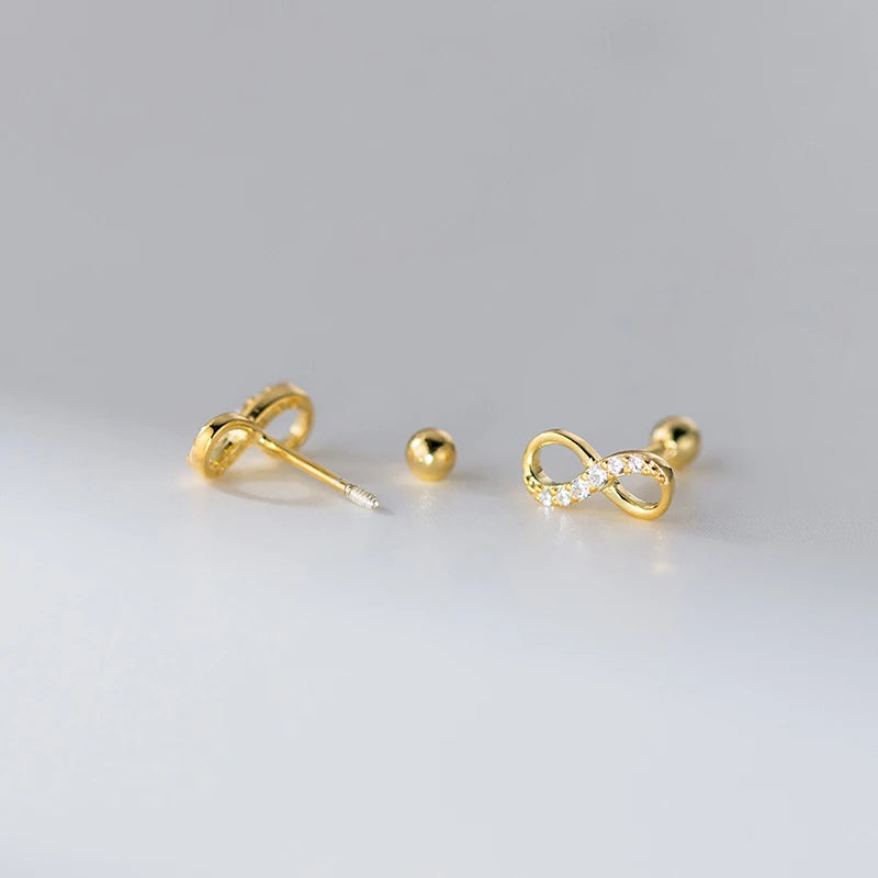 TrustDavis 925 Sterling Silver Women's Fashion Simple Zirconia Infinity Stud Earrings for Women Girls Jewelry Gift DS4651