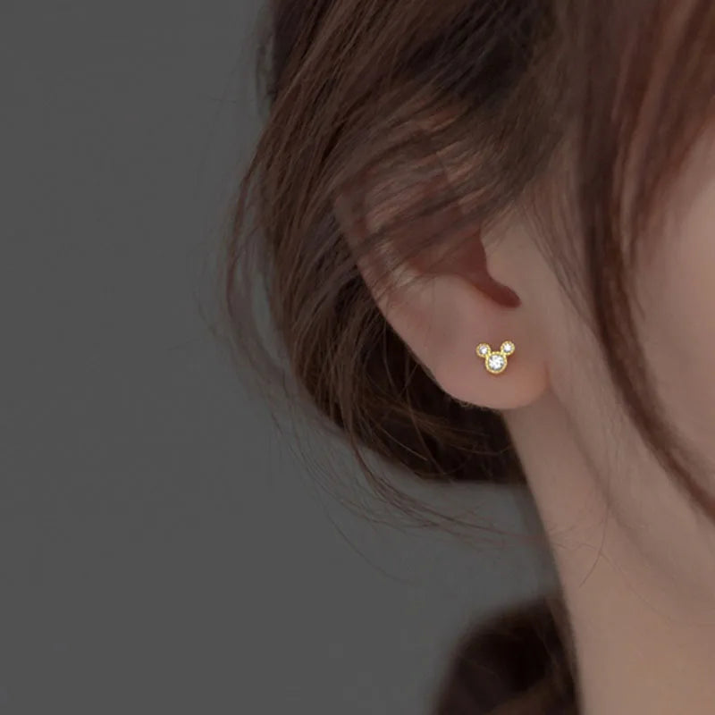 Cartoon Mouse Zircon Silver Earrings DS4899