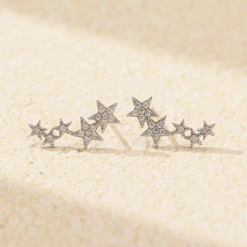 TrustDavis 925 Sterling Silver Women's Fashion Simple Star Zircon Earrings for Women Girls Birthdays Jewelry Gift DS4698
