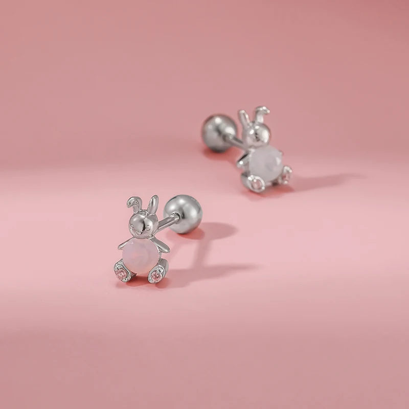 TrustDavis Genuine Fashion 925 Sterling Silver cute Animal rabbit Stud Earring For Women Silver 925 Earrings Jewelry Gift DS4622