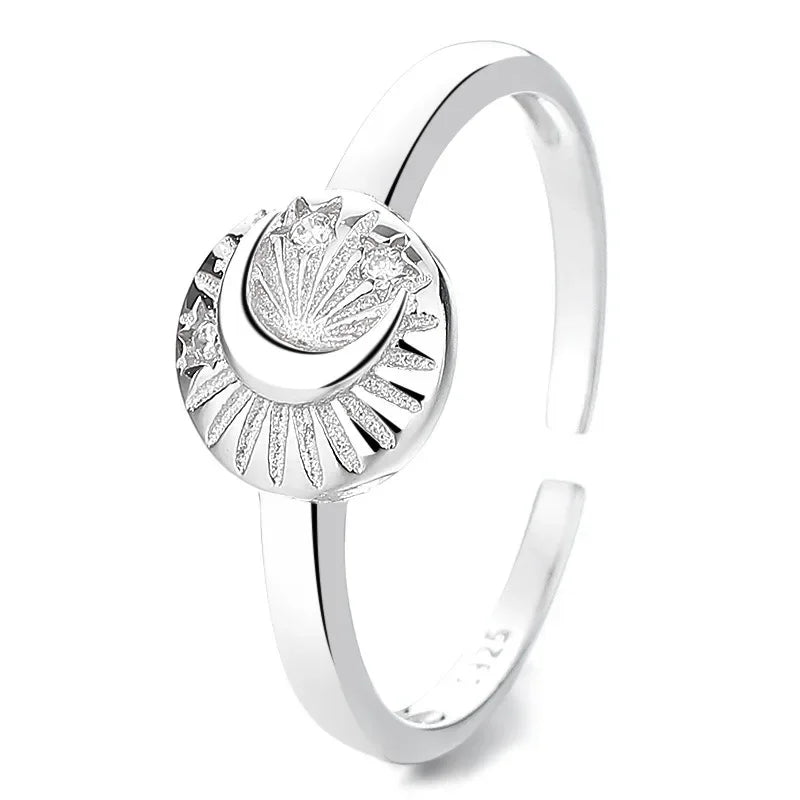 TrustDavis Real 925 Sterling Silver Sweet Sun Moon Shiny CZ Opening Ring For Women Teen Daugther Girls Xmas Gift Jewelry DS4594