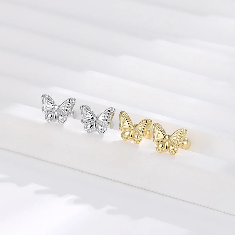 TrustDavis 925 Sterling Silver Women's Fashion Simple Smooth Butterfly Screw Earrings for Women Girls Jewelry Gift DS4301