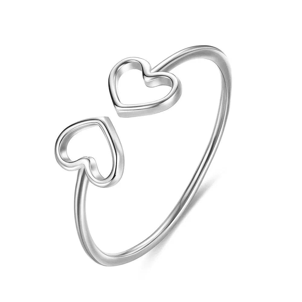 925 Sterling Silver Hollow Heart Cocktail Opening Finger Ring DA85