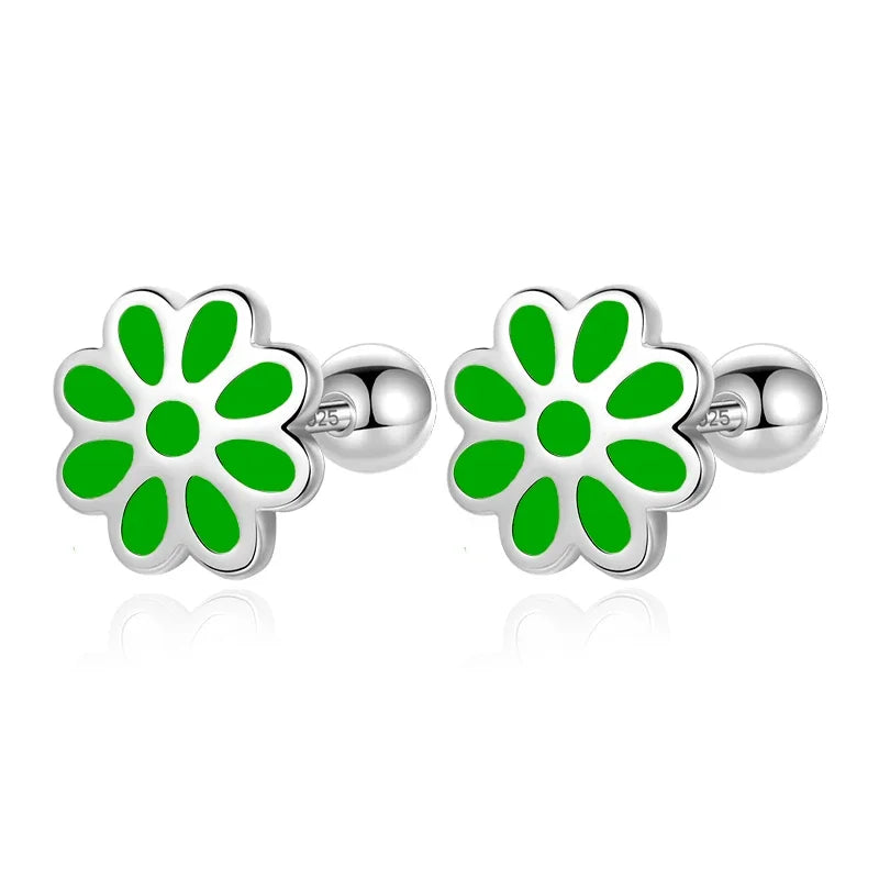 TrustDavis Real 925 Sterling Silver Casual Glaze Flower Screw Stud Earrings For Women Wedding Valentine's Day Jewelry DS4591