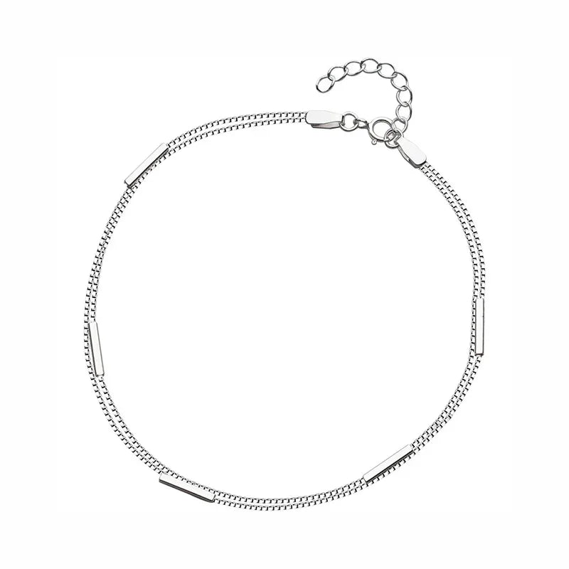 TrustDavis 925 Sterling Silver Fashion Sweet Double Layer Stick Anklets For Women Valentine's Day Birthday Gift Jewelry DS776