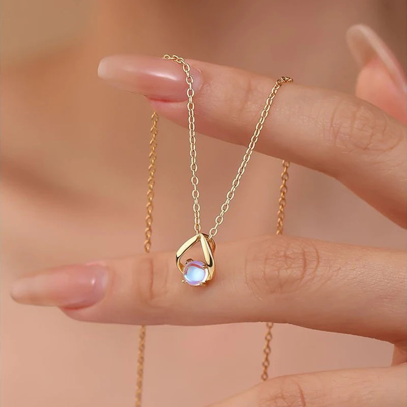 TrustDavis Real 925 Sterling Silver Women's Fashion Versatile Moonstone Irregular Necklace for Women Gril Gift Jewelry DS4219