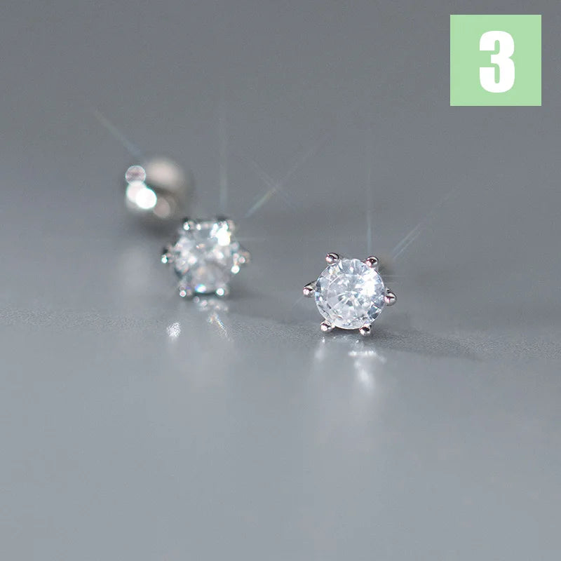 TrustDavis Genuine 925 Sterling Silver Classic White Zircon Threads Stud Earrings for Daughter Children Birthday Jewelry DS4464