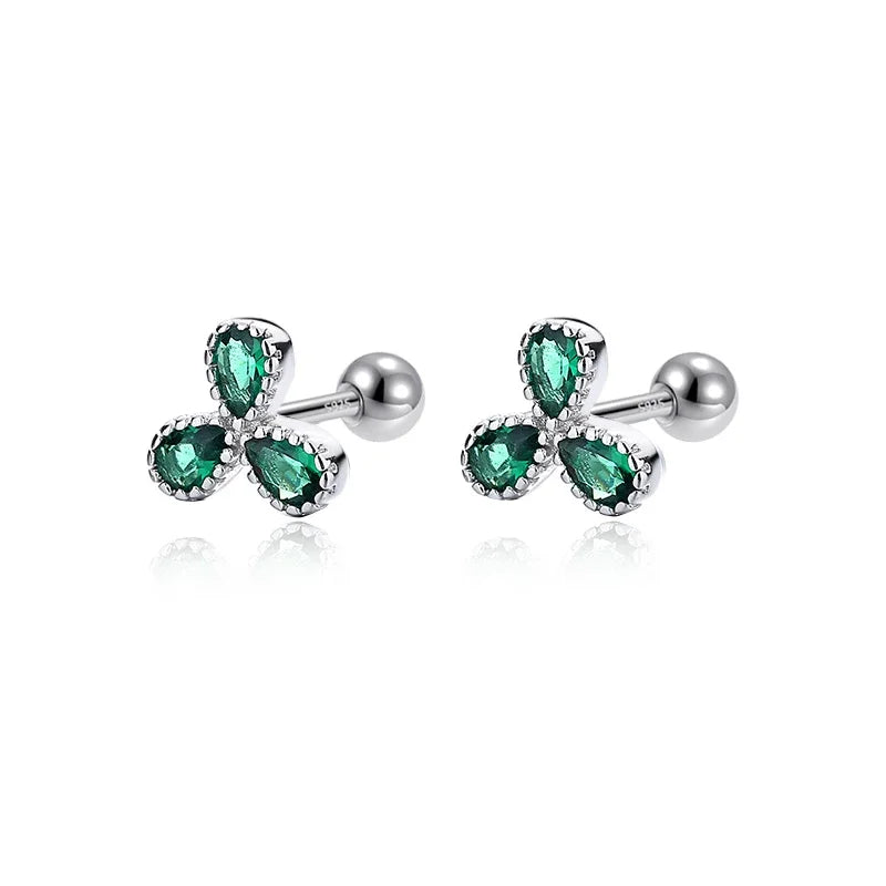 Flower Shiny CZ Bead Screw Stud Earrings For Women Wedding Fine Jewelry DA2491
