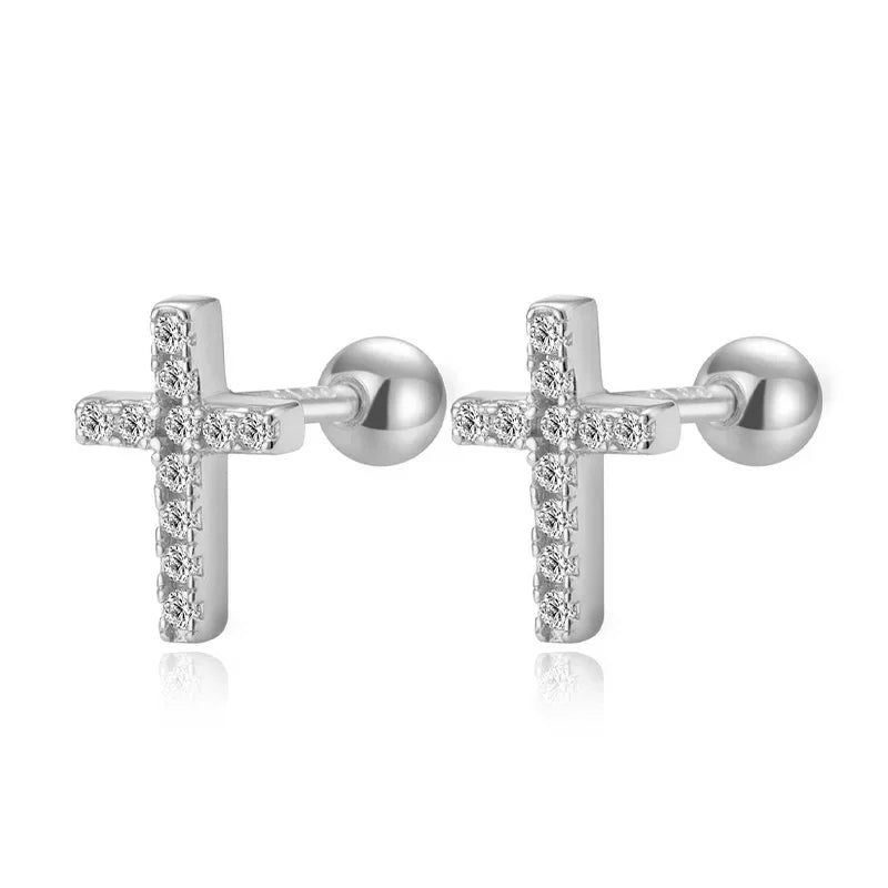 925 Sterling Silver Fahion Sweet Cross Dazzling Charm Stud Earrings DS258