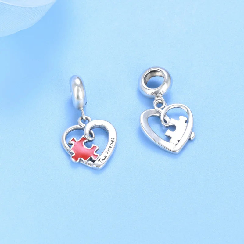 TrustDavis New Real 925 Sterling Silver Fashion Cute Romantic Heart Charm Pendant Handmade DIY Accessories Wholesale DZ1633