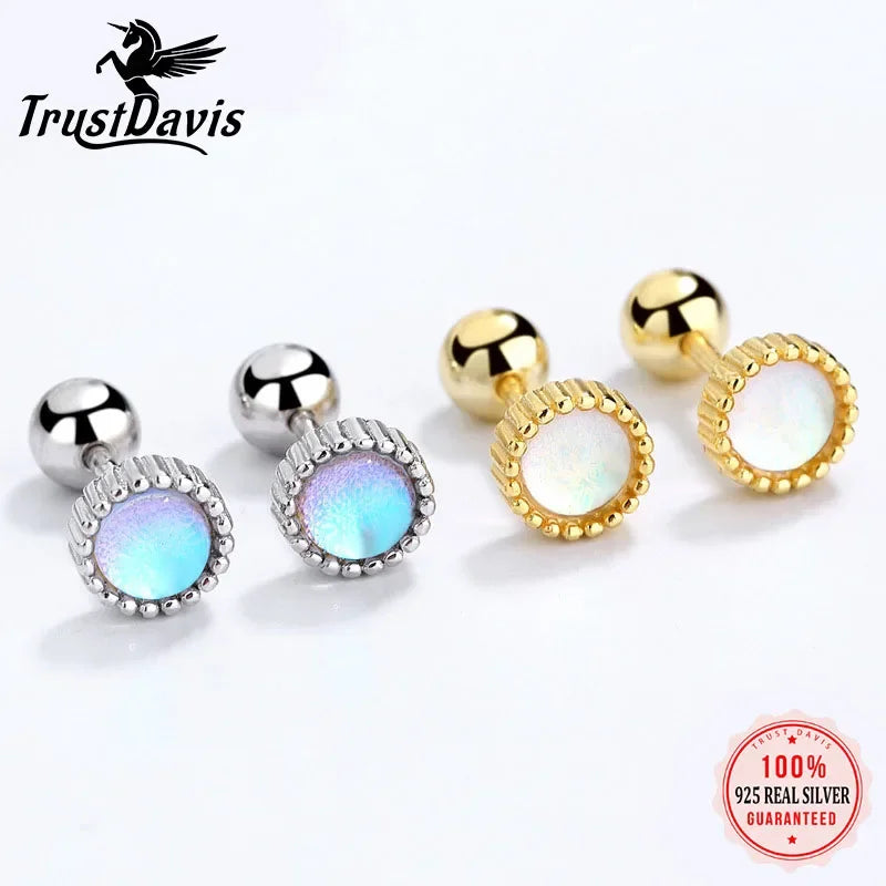 Round Moonstone Screw Earrings DB1428