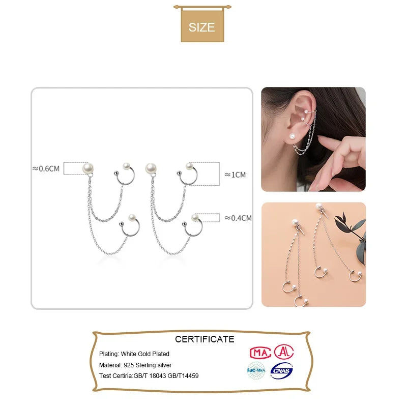 Double Layer Chain pearl Ear Line Cuff Clip on Earrings DA1215