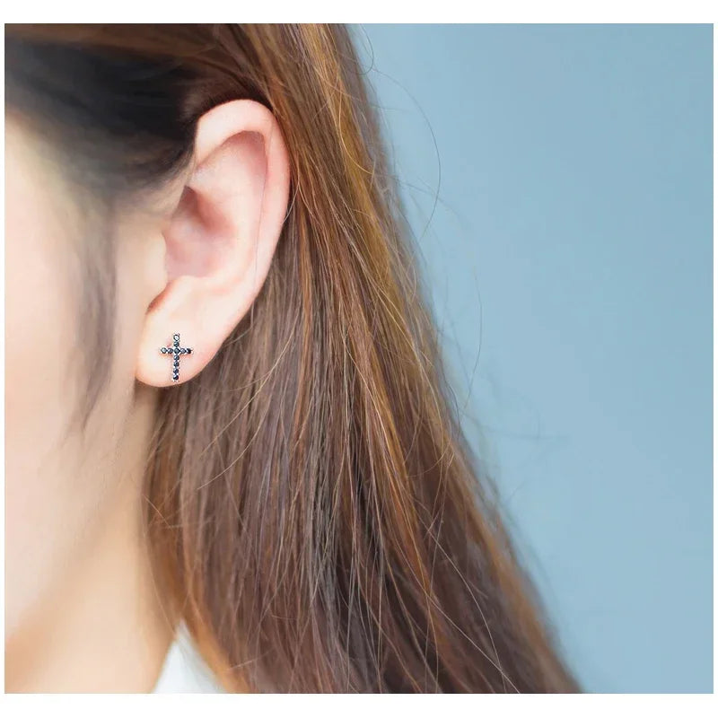 Cross Black Stud Earrings DA129