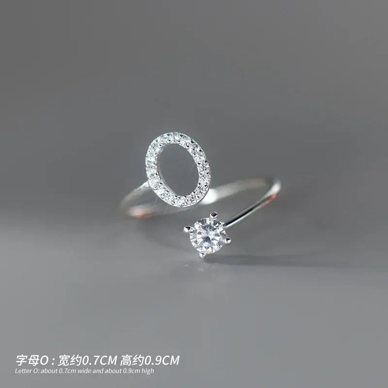 TrustDavis Real 925 Sterling Silver Rings For Women Wedding Party Jewelry 26 Letter Clear CZ Opening Ring Fine Jewelry DA3121