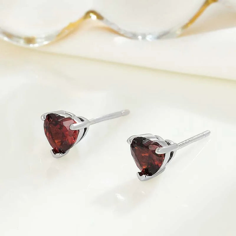 TrustDavis 2024 Real 925 Sterling Silver Colorful Heart-shaped Zircon Stud Earrings For Women Wedding Fine 925 Jewelry DS4497