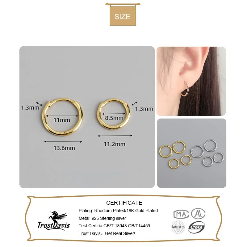 TrustDavis Real 925 Sterling Silve Fashion Minimalist Round Hoop Earrings For Women Birthday Creative Fine Jewelry DA2655