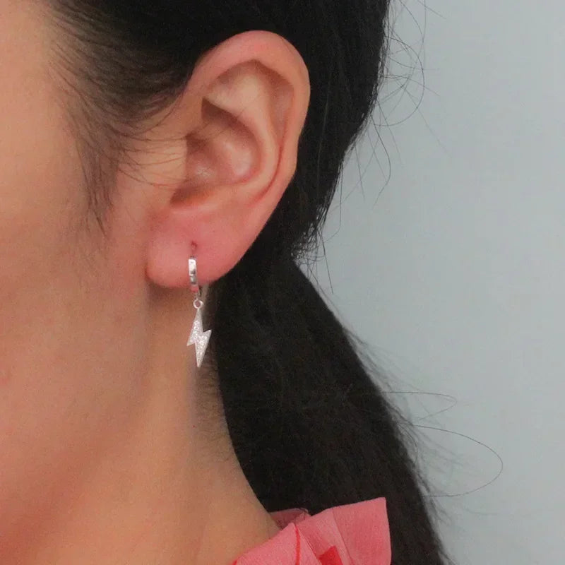 Trustdavis Minimalist 925 Sterling Silver Sweet Lightning CZ Charm Drop Earring For Women Wedding Party Jewelry Gift DA491-L