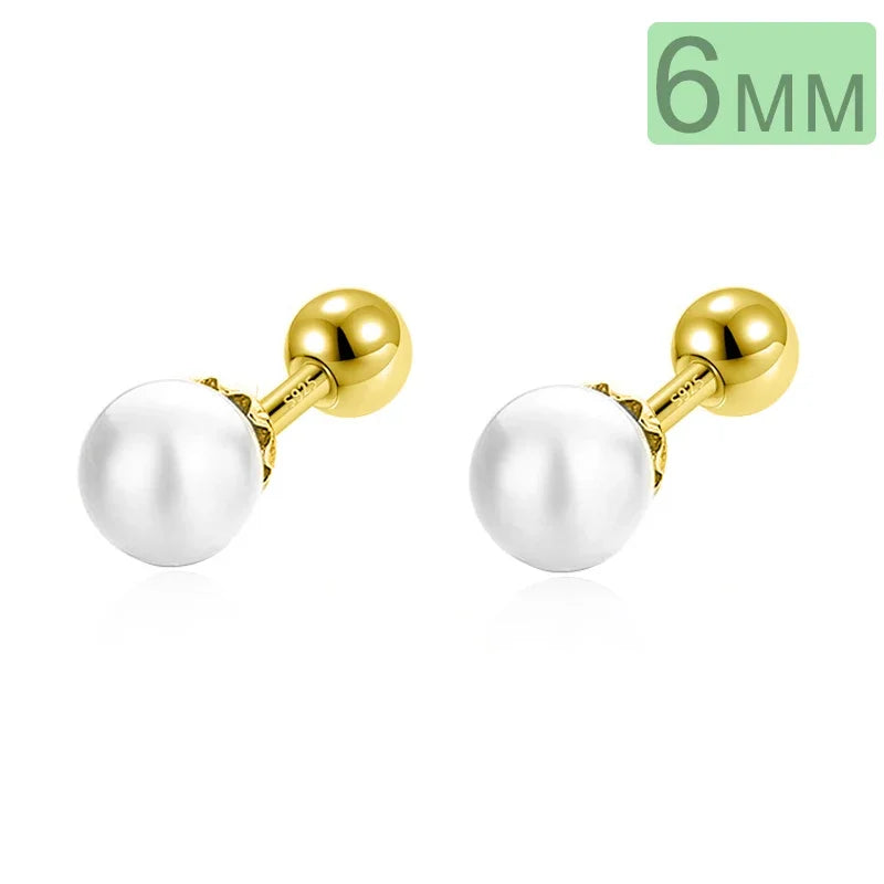 TrustDavis Real 925 Sterling Silver 4/5/6mm Synthesis Pearl Screw Stud Earring for Women Party Mini Minimalist Jewelry DA2870