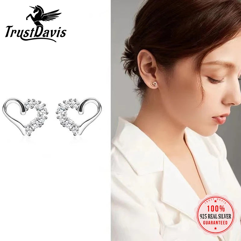 Hollowed Heart-shaped Zircon Stud Earrings DS4845