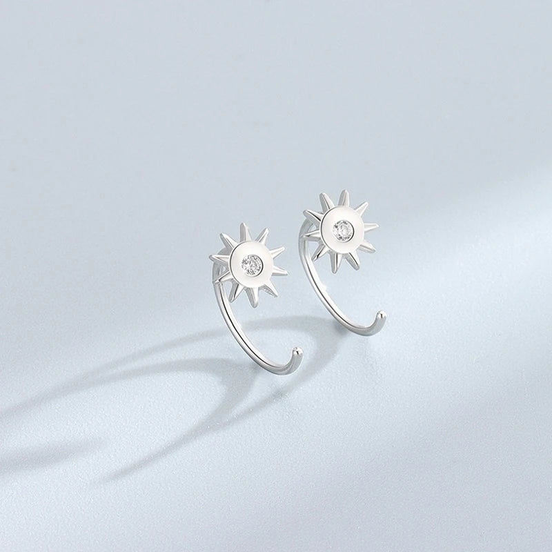 TrustDavis 925 Sterling Silver Women's Fashion Simple Sun Single Zirconia Stud Earrings for Women Girls Jewelry Gift DS4287