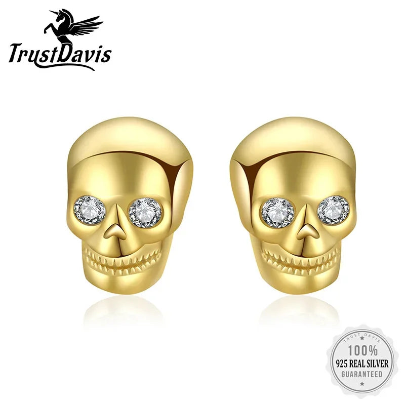 Gold SKull Head Skeleton Screw Earrings DA3188