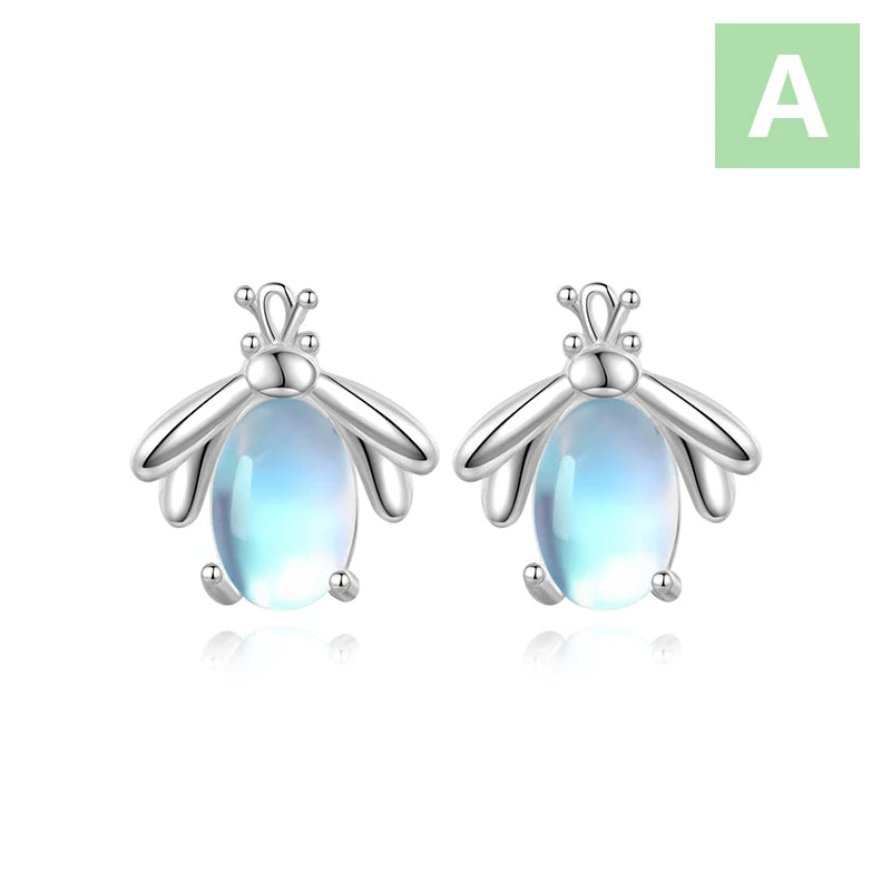 TrustDavis Real 925 Sterling Silver Fashion Moonstone Radish Firefly Stud Earrings for Daughter Girls Fine Jewelry Gift DZ1707