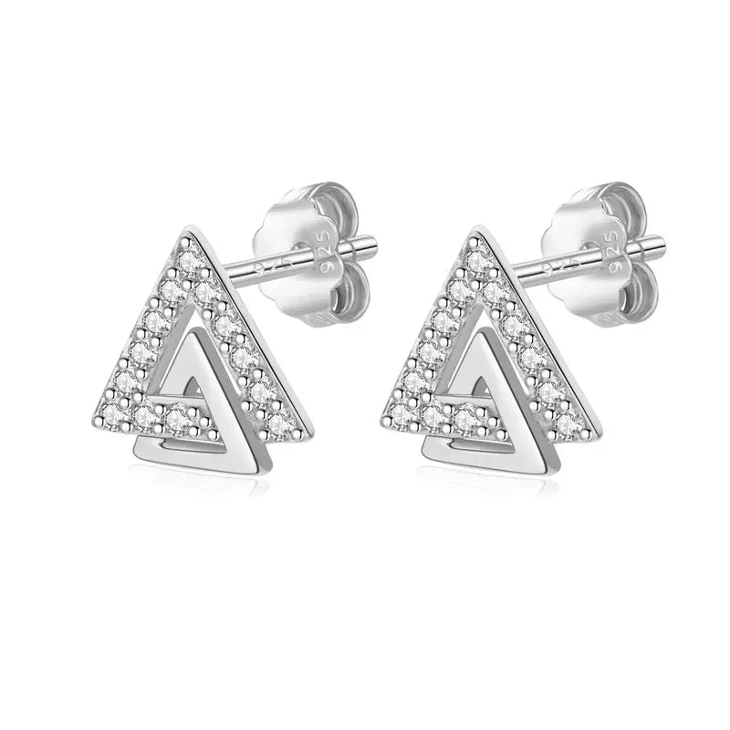 TrustDavis Real 925 Sterling Silver Fashion Sweet Triangle V Shape CZ Stud Earrings For Women Wedding Party Fine Jewelry DB1453