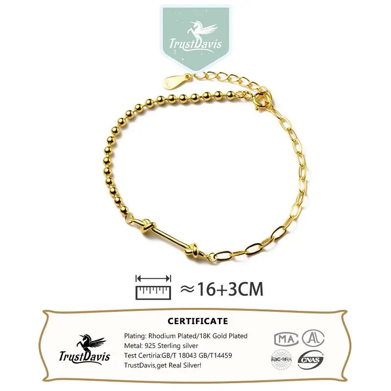 Trustdavis Genuine 925 Sterling Silver Minimalist Charm Shiny Knotted Bead Bracelet Wedding Party Jewelry Gift DS4099