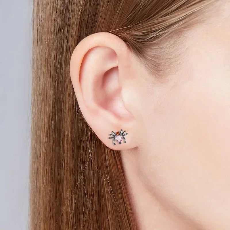 TrustDavis Real S925 Sterling Silver Women Fashion Spider CZ Stud Earrings For Daughter Girls Fine Jewelry Gift DA4173