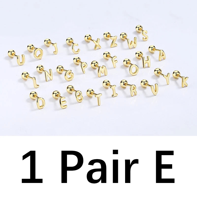 TrustDavis Real 925 Sterling Silver 26 Letter Screw Beads Stud Earring For Women Children Baby Minimalist Fine Jewelry DA2867