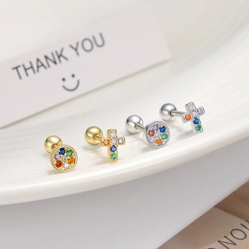 Zirconia Cross Screw Earrings DS4710