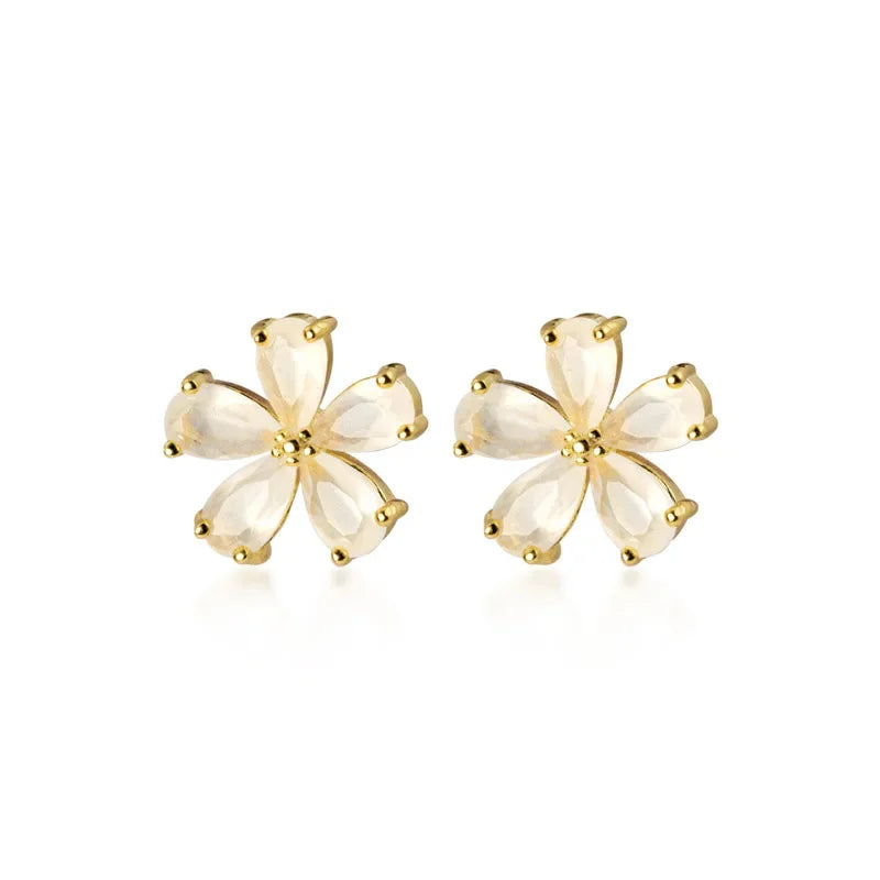 TrustDavis Real 925 Sterling Silver Stud Earrings For Women Gold Pretty Flower Valentine's Day Fine 925 Earring Jewelry DS2573