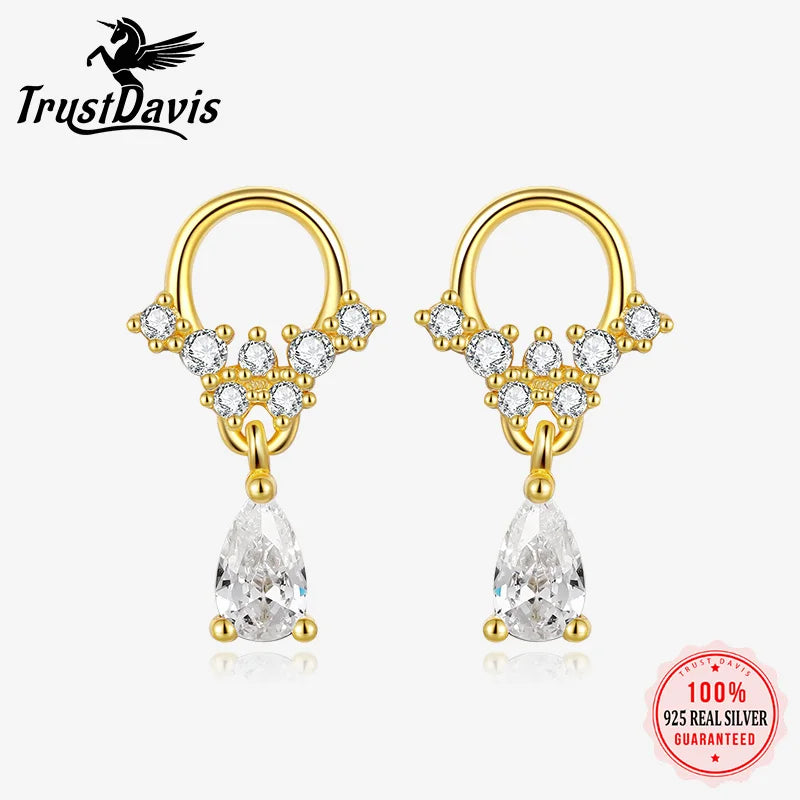TrustDavis Original Sterling Silver Fashion Luxury Water Drop Stud Earrings for Women Daughter Girls Fine S925 Jewelry DS4399