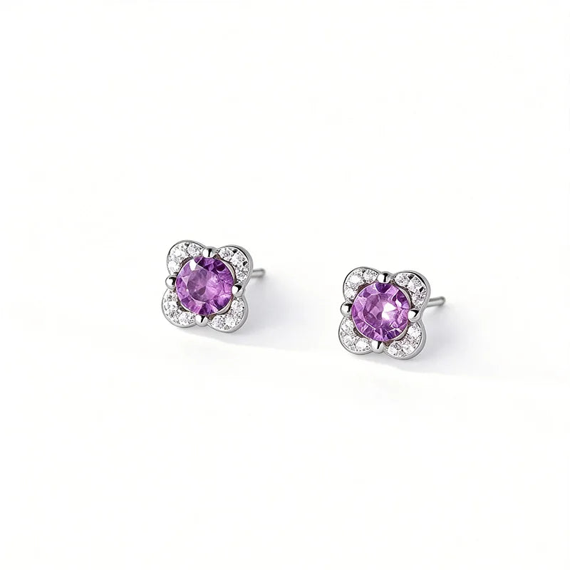 Purple Zircon Flower Silver Earrings DS4874