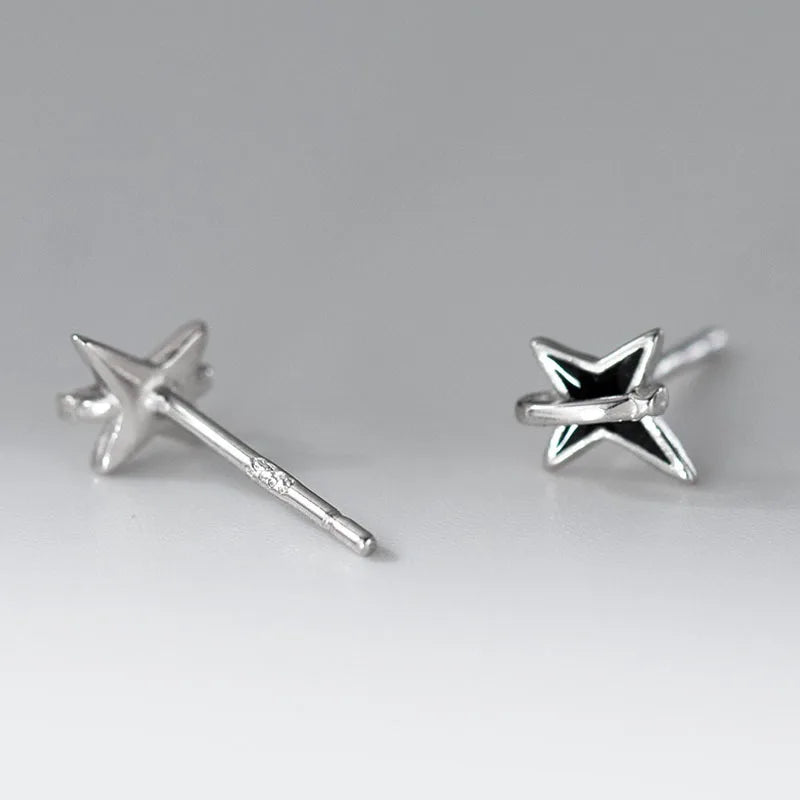 Fashion and Minimalist Black Four-pointed Star Stud Earrings DS4936
