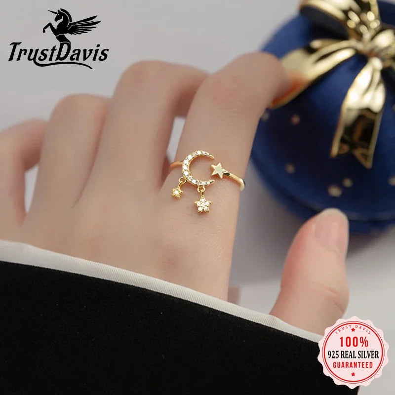 Moon Star Shiny CZ Opening 6 7 Ring For Women Wedding Party Fine 925 Silver Jewelry DA2806