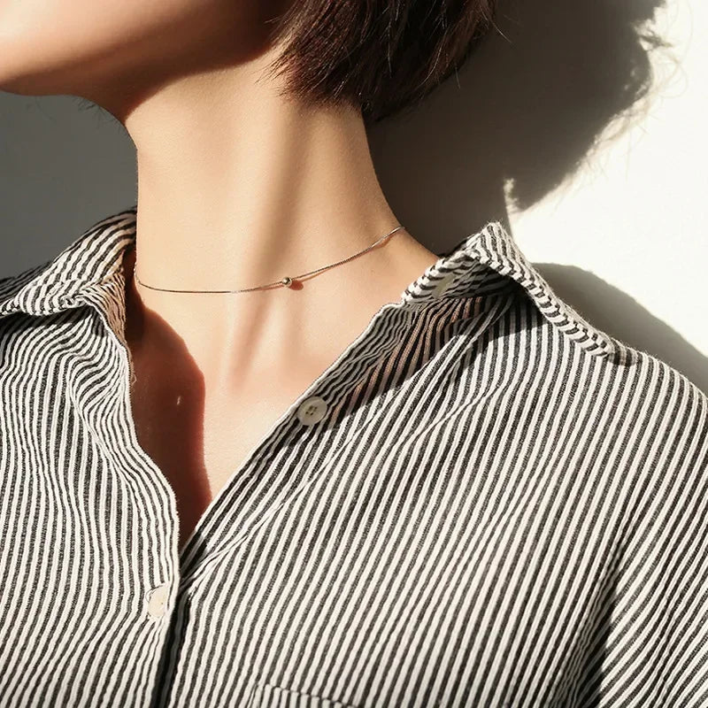 TrustDavis Minimalist 925 Sterling Silver Mini Round Bead Clavicle Chain For Women Wedding Party S925 Necklace Jewelry DS843