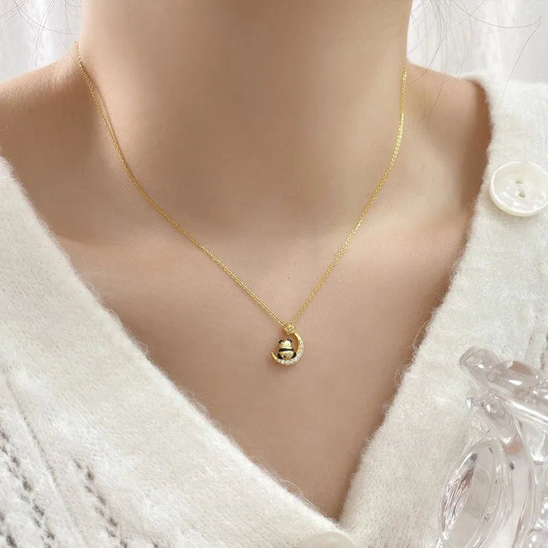 Star and Moon Panda Zircon Necklace DS4926