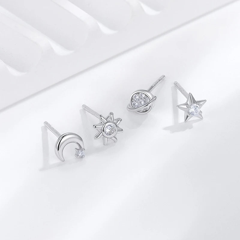TrustDavis 925 Sterling Silver Women's Fashion Simple Starry Sky Series Stud Earring Set for Women Girls Jewelry Gift DS4273