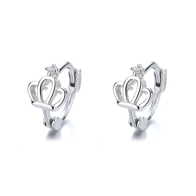 TrustDavis Real 925 Sterling Silver Fashion Temperament Crown Hoop Earrings for Women Wedding Birthday Fine Jewelry DZ1709