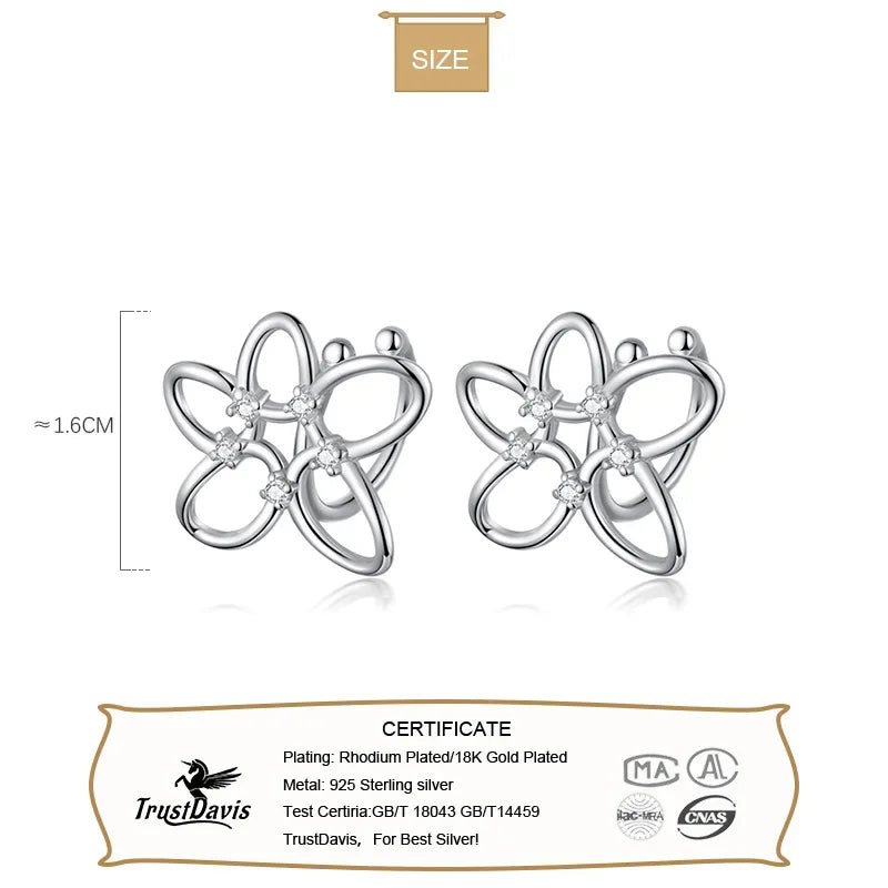 TrustDavis Real 925 Sterling Silver Sweet Flower Ear Cuff Clip On Earrngs for Women Daugther Girl Party Jewelry DS3644